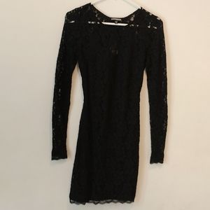 Express black dress with see through long sleeves